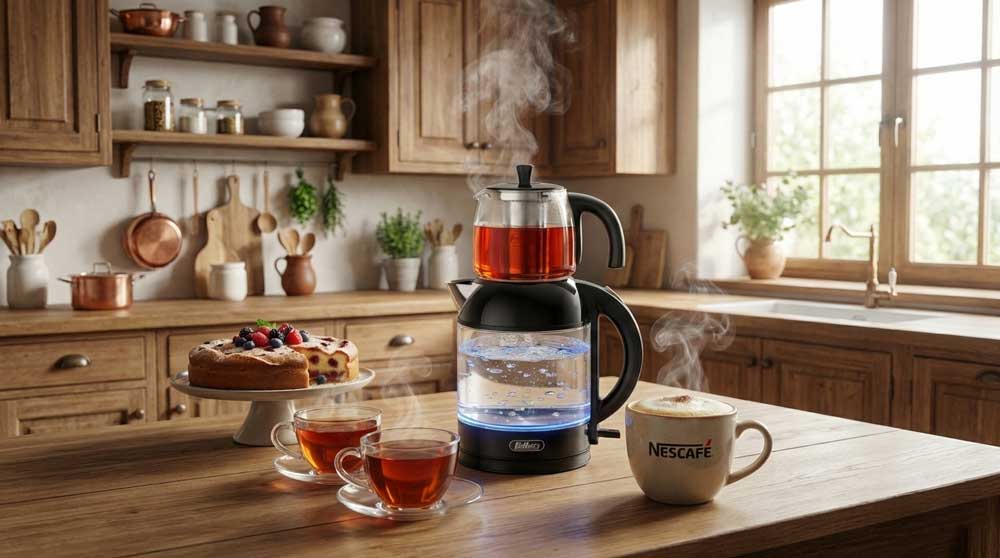 عکس چای ساز فلر مدل TS289 به همراه چایی و نسکافه